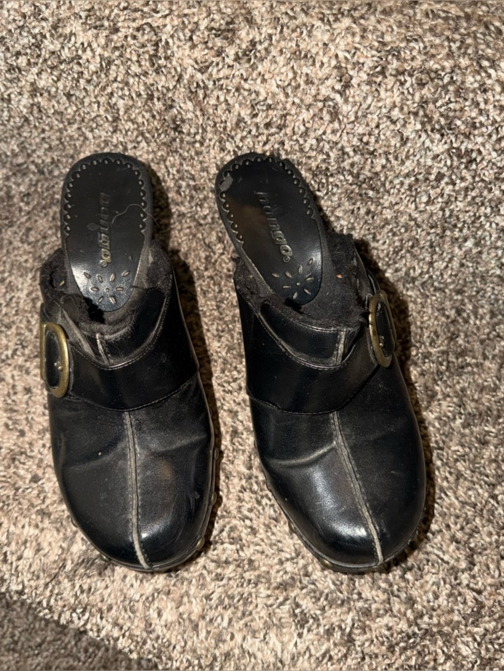VTG Bongo Women’s Boho Buckle Studded Black Clogs Wedge Heel Size 6 1/2 90s Y2K - Picture 2 of 5